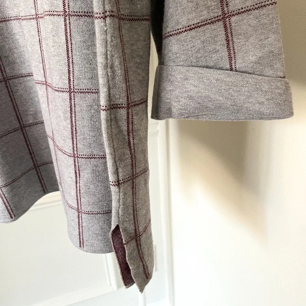 NWT TAHARI Pullover Plaid Knit Sweater Top 3/4 Sleeves Tunic Grey Red Women’s 1X - Picture 6 of 13
